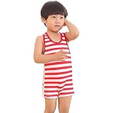 Goodparty ベビー 水着 男の子 ボーダー柄 2点セット レッド 100