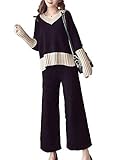 ［エアバイ］ Vネック ニット ワイドパンツ セットアップ 2点 セット バイカラー 2点セット カジュアルセットアップ せっとあっぷ ルームウェア かわいい パジャマ 部屋着 女性 ガール 女の子 女子 暖かい あったかい あたたかい 可愛い カワイイ 上下春 秋冬 春 あきふゆ あき ふゆ Mサイズ きれいめ 長袖 くろ クロ ブラック 黒色 トップス パンツ 上下セット 黒 A058-BKM