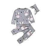 (ラランドリー) Laraandlory ベビー服セット　上下セット　女の子　男の子　長袖　ウサギ　３点セット(トップス＋パンツ＋ヘッドバンド)　秋冬春　可愛い　(グレー　100/18~24ヶ月)