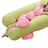 Nunubee グリーン U型妊婦枕 妊婦抱き枕　授乳クッション U型ビッグサイズ 多機能 ハグピロー 寝心地サポート枕 横寝 昼寝 トラベルクッション 母の日 90*150cm
