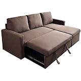 タンスのゲン 3人掛け カウチソファ 【 座面収納付き 】 幅204cm 跳ね上げ式 ソファベッド 肘掛け コーナーソファ ファブリック ブラウン 31200020 01