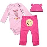 長袖 ロンパース カバーオール 3点セット（上着＋パンツ＋帽子）ピンク ベビー服 女の子 赤ちゃん服 幼児 子供服 (9-12月(72-78cm), 顔*ピンク)