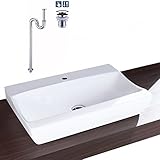 3点セット　RIKA.Squa据置型陶磁器製洗面ボウル＋ ポップアップ排水栓＋S字床排水管