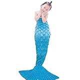 [Awkli]Awkli Kids Mermaid Tail Blanket, Knitted Crochet FishScale Pattern Mermaid Sleeping Bag Quilt