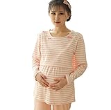 【小丸子の花轮クン】コットンだから肌に優しい！ マタニティ 授乳口付き ルームウェア コットン 前開き 産前産後 セットアップ 全4色 (M, ピンク)