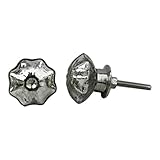 IndianShelfハンドメイドのセット2ガラスとメタルシルバードアノブ引き出しハンドルドレッサーPulls 20 Knobs 1.5" MGK-13-1-20