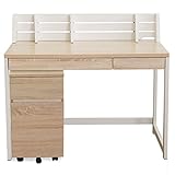 LOWYA （ロウヤ） 【 2点セット 】 デスク 2段 ワゴン 机 しきり棚付き 引き出し2杯 コードスリット付き フルスライドレール 傷がつきにくい メラミン天板 ホワイト/オーク