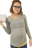 Sweet Mommy 竹繊維 ラウンドネック 伸縮 フィット シンプル 授乳 ロング丈 Tシャツ 天然素材 長袖／L／杢グレー