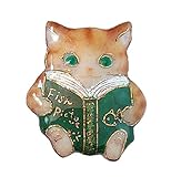 【UncleZ】読書の秋ねこの七宝焼ミニブローチ（茶トラ）