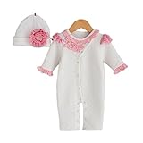 Candykids　ベビー ロンパース新生児幼児　女の子　カバーオール 着ぐるみ お着替え簡単 出産祝い　 オールインワン 子供用 帽子つきません (6M, ホワイト)