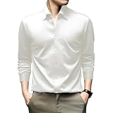 [ソスマアフェ] シャツ 長袖 メンズ Vネック カジュアルshirt 完全ノーアイロン 吸汗速乾無地 微ストレッチ ソフトタッチ 形態安定 ドレスシャツ就職スーツ パーティー カジュアル 春夏秋冬服ホワイト（bai-3XL