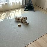 RK ペットマット 防水 PVC素材 折り畳み 大判 140×230cm カットできる 猫 犬用 国内抗菌検査実証&子供向け製品の品質検査実証 プレイマット フロアマット 床暖房対応 (ホワイトライン/Flower)