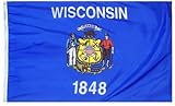 Wisconsin State Flag 3x5 ft. Nylon SolarGuard Nyl-Glo 100% Made in USA to Official State Design Spec