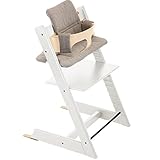 ストッケ トリップトラップ チェアセット チェア:ホワイト ベビーセット:ナチュラル クッション:ヘイジーツイード 【3個口】