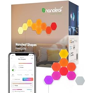 Nanoleaf(ナノリーフ) Shapes Hexagon (シェイプス ヘキサゴン) スターターパック 9枚入り 簡単取付 1680万色 RGBCWマルチカラー スマートライト ゲーミングライトパネル インテリア NL42-0006HX-9PK