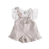 女の子カバーオール Tシャツ+パンツ Pojour夏 1-6歳キッズ用 2セット 子供かわいいストライプブラウス 綿 通気 白(90cm)