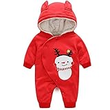 エルフ ベビー(Fairy Baby)ベビーカバーオールロンパース 長袖 雪だるま着ぐるみ フード付き 秋冬防寒 73cm レッド