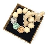 Kissteether 木製のブレスレット環境にやさしい赤ちゃんのおしゃれなおしゃぶりおもちゃの幼児のおしり房バングル型のラトルクリスマスギフト (木製の色 1)