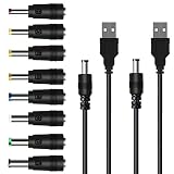 TJK USBケーブル セット 8 in (1*2) DC電源ケーブル USB-丸口 変換プラグ付き DC充電コード 5.5x2.5/5.5x2.1mm 扇風機 ナイトライト 目覚まし時計 などに適用 3.5*1.35mm 4.0*1.7mm 4.8*1.7mm　5.5*1.7mm 5.5*2.1mm 5.5*2.5mm 6.3*3.0mm 6.4*4.4mm コネクタアダプタ (ケーブル2本+8変換プラグ)