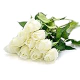 Kingdetector 白色 高品質 ローズ バラの蕾 造花 ブーケ インテリア 本物 きれい 結婚式 お祝い (12pcs)