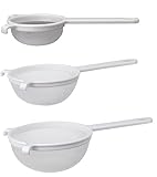 Harold Import Company Nylon Double-Ear Fine Mesh Strainer Set, White, Set of 3