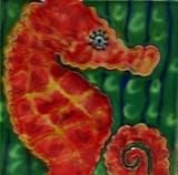レッドSeahorse Sea Horse装飾セラミック壁アートタイル4 x 4