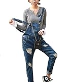 Snoneレディース デニム サロペットパンツ オーバーオール クラッシュ カジュアル ジーンズ つなぎ