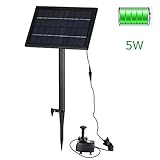 5Wソーラーファウンテンウォーターポンプキット、バッテリーバックアップとLEDライト付きソーラーパネルのアップグレードされた水中スプレーポンプ200L/H