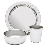 Stainless Steel Dish Set for Kids, with Plate, Bowl, and Cup - BPA Free - by HumanCentric by HumanCe