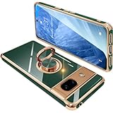 Google Pixel8a ケース リング付き グーグル ピクセル 8a リング カバー 耐衝撃 TPU メッキ加工 360°回転 スタンド機能 車載ホルダー ストラップホール付き(ダークグリーン)