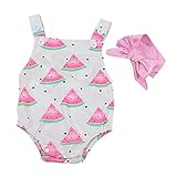 Ochine　夏の味♪　新生児　幼児　ベビー服　子供服　女の子　ロンパース　スイカ柄カバーオール　ヘッドバンド付き　ノースリーブ　寝間着　パジャマにも　カジュアル　0～24月設定