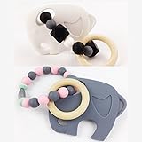 Mamimami Home 噛がため 木製象 おしゃぶり シリコーンリング ブレスレット 赤ちゃんのおもちゃ 2個/ゼント