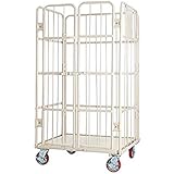 観音扉カゴ台車 カゴ車 白 W95×D80×H170(cm) 耐荷重700kg 2ドア 扉付き かご台車 ロールボックス ロールパレット パレット 看板スチールプレート 観音開き 業務用台車 大型台車 倉庫 運搬 物流 移動 荷物 950×800×1