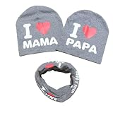Supplylink 赤ちゃん 帽子 ベビー 春 夏 ギッズ キャップ 子供 英語 ロゴ I Love PAPA MAMA パパ ママ プリント　スカーフフラット　3点セット（デープグレー）