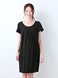 Angeliebe エンジェリーベ マタニティ 授乳口 付 ストレッチ フロント タック ワンピース 妊婦服 産前 産後 半袖 授乳服 フォーマル お宮参り 9号 ブラック