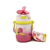 【bc babycare】 ボトル 子供用 ステンレスボトル ストロー付き ストラップ付き くるくる回る風車 300ml 保温 保冷 ステンレス アウトドア 遠足 キャンプ 両手持ち 通園通学(レッド)