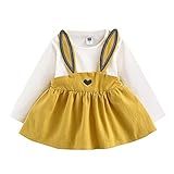 杜屋トヤ 新生児服 ベビーかわいい長袖ウサギデザインスカート　秋 冬 カジュアル　お出かけ プレゼント 女の子　ガールズ　赤ちゃん (90, 黄)