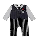 ツバメ--屋 ベビー服 スーツ風 ロンパース 赤ちゃん カバーオール 新生児 長袖 春秋着 子供服 キッズ フォーマル 男の子出産祝い 結婚式 写真撮影 (90, グレー)