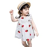 Yangelo ワンピース ベビー 女の子 レース フリル イチゴプリント 花柄 可愛い ガールズ ドレス カジュアル100 イチゴ