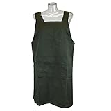 エプロン 前掛け H型 ロング丈 丸洗いOK レディース女性 婦人用 大きいサイズ（カーキ）