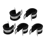 uxcell EPDMラバーライニングPクリップ ゴム 304ステンレス鋼 シルバートーン 14mm直径 ブラック 5個入り