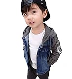 [FERE8890] 男の子 コート 腕バッジ 冬着 保温 冬服 防寒 暖かい カジュアル キッズ 裏起毛 ジャケット 可愛い カウボーイ トップス 帽子付き ブルー 90# 適合身長80CM