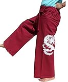 RaanPahMuang Warm Cotton Fisherman Wrap Pants画面印刷Fire Dragon US サイズ: XL カラー: レッド