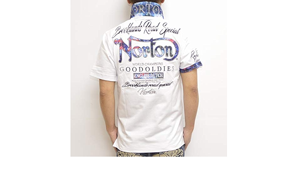 Amazon ノートン Norton 服 アパレル 202n1201 半袖ポロシャツ ホワイト色 吸水速乾ブルースチールワッペンポロ 刺繍 プリント バイク バイカー メンズ トップス L ポロシャツ 通販