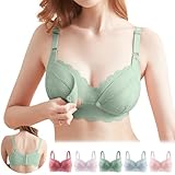 [Allanve] 授乳ブラ マタニティブラ 【崩れ・垂れ解消】【極上の柔らかさ・授乳ラクラク・4段ホックで完璧フィット】 ノンワイヤー ブラジャー ウィンドオープン 前開き しっかりホールド ナイトブラ 垂れ防止 柔らかい 大きいサイズ 通気性 着脱簡単 無地 100％綿 授乳用 産前産後 (JP, アルファベット, L, グリーン)
