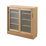 【天然木アルダー】カウンター下収納　引戸ガラスタイプ　(幅90cm)　ナチュラル