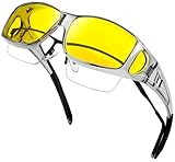 [KANASTAL] オーバーサングラス 眼鏡の上から 夜間 運転用サングラス 黄色レンズ 夜間用オーバーグラス 人気 運転用 自転車 超軽量 抗衝撃 野球 登山 釣り メンズ レディース（グレー+イエロー)