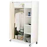 LOWYA （ロウヤ） 収納 ハンガーラック ワードローブ 目隠しカーテン 可動棚 キャスター付 ホワイト 幅100cm 高さ160cm クローゼット 収納ラック おしゃれ 新生活