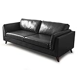 タンスのゲン 3人掛け 幅188cm レザーソファ ポケットコイル ローソファー アンティーク PVC レトロブラック 48600002 01