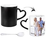 マグカップオリジナル ハートハンドル デザイン 陶器マグカップ カスタム 写真/イラスト/メッセージプリント 変色カップ コップ 個性的 マグカップ ティー コーヒーカップ 歯磨きカップ スプーン付